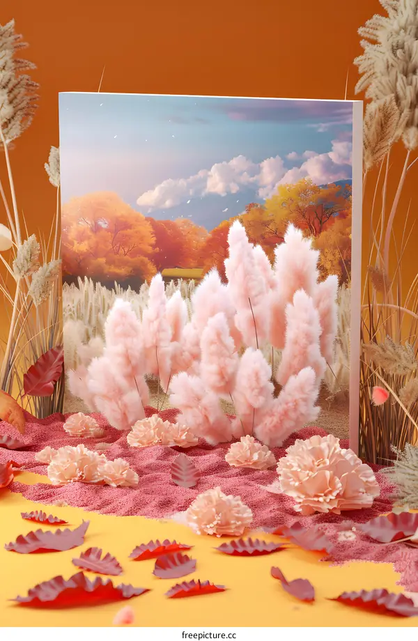 Autumn Scene With Pink Flowers and Grasses