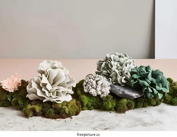 White and Green Coral on Moss Bed