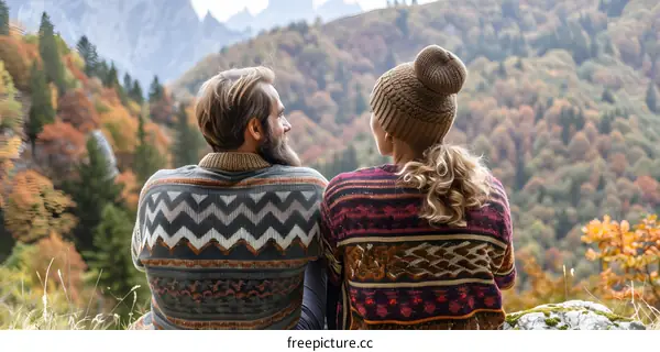 Couple in Love Enjoying the View in the Mountains