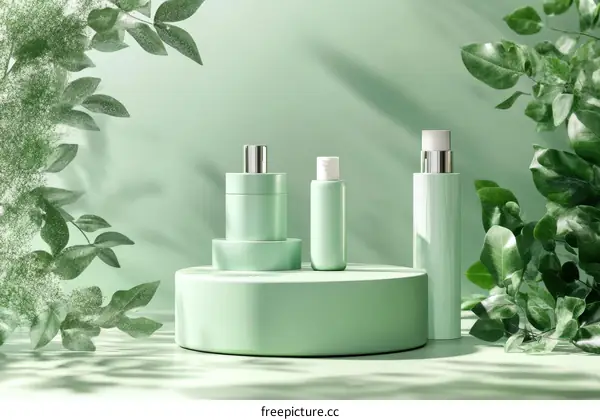 Green Aesthetic Cosmetic Product Display