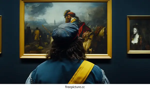 Man Looking at Art in Museum