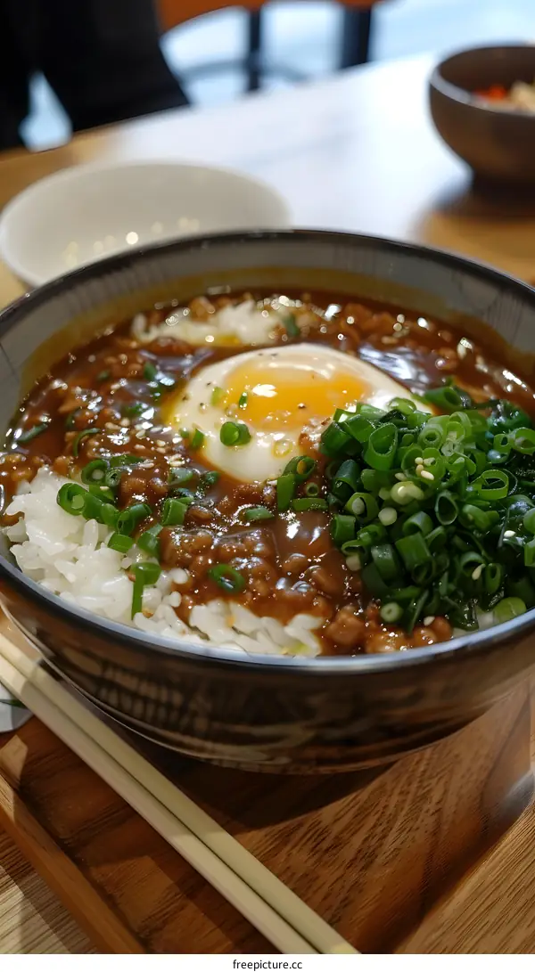 Japanese curry with egg and green onion