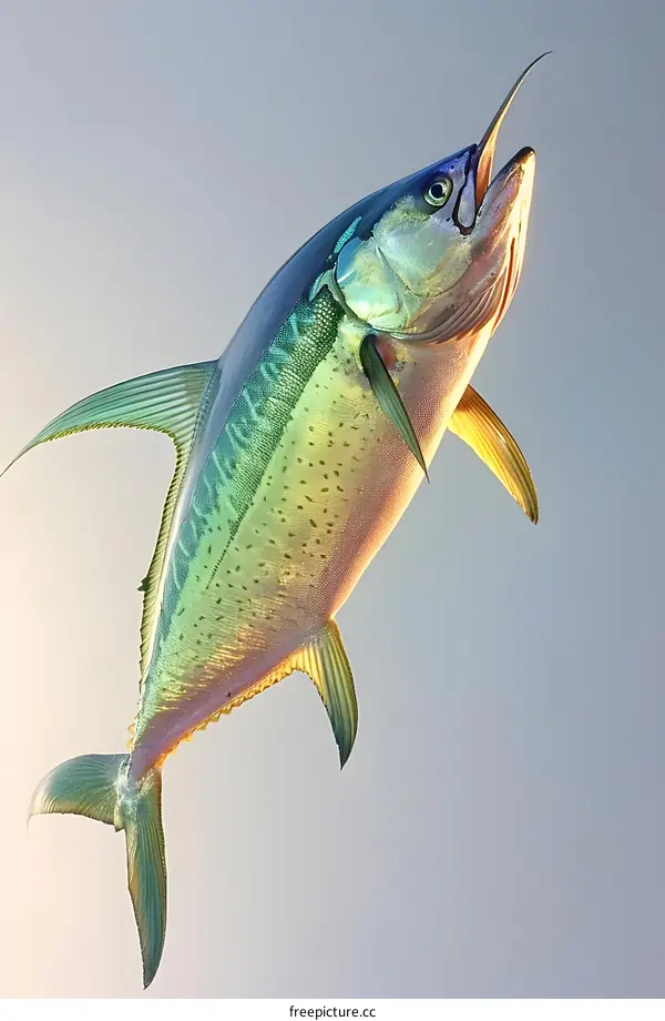 A large bluefin tuna fish jumping out of the water