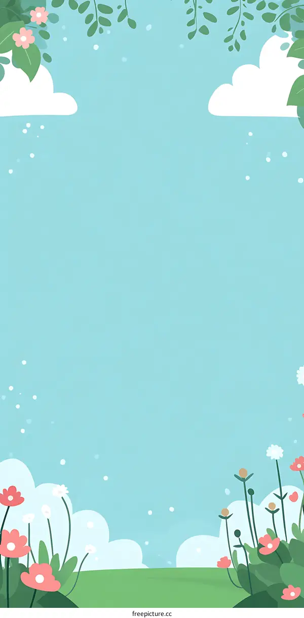 Floral Illustration with Blue Sky and White Clouds