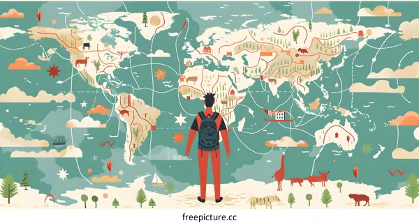 Travel The World  Map Illustration