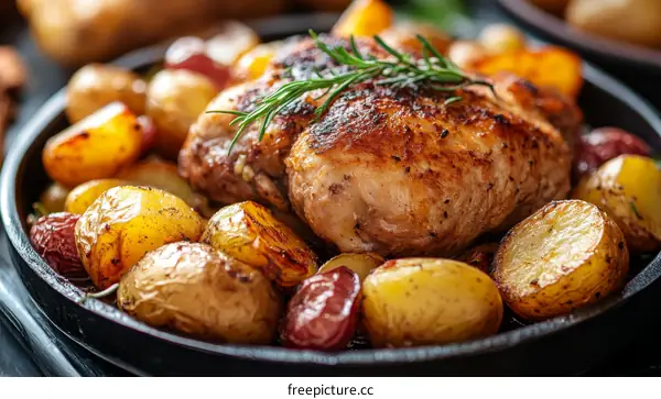 Roasted Chicken with Roasted Potatoes and Herbs