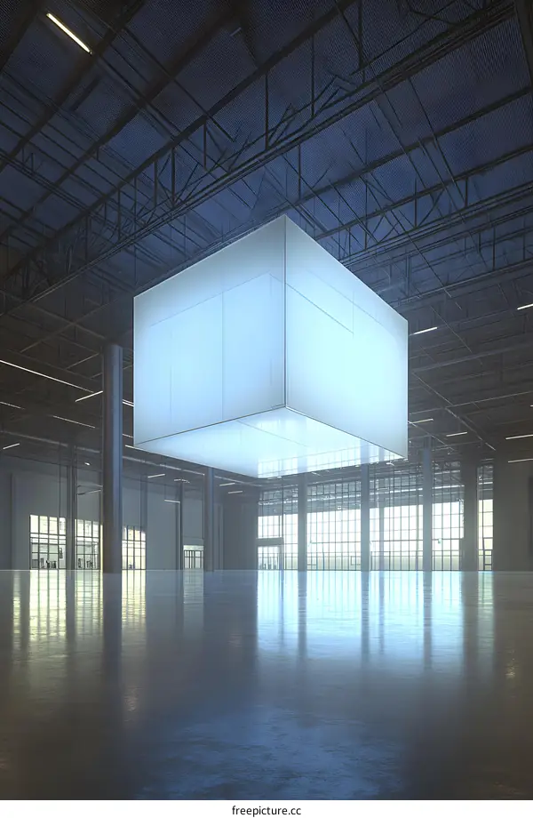 Modern Interior Design Empty Room With Glowing Cube