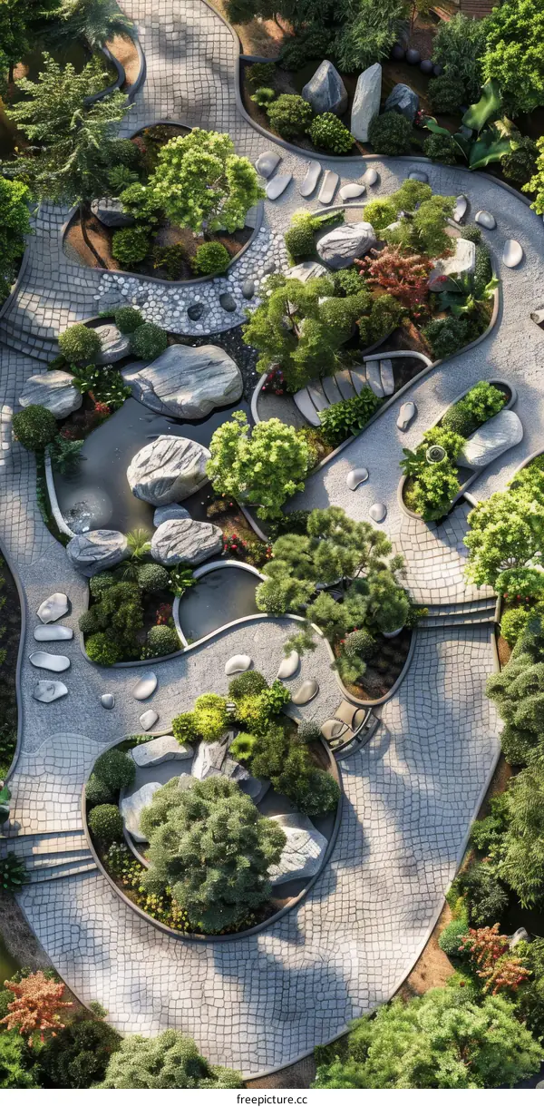 Aerial View of Modern Chinese Garden