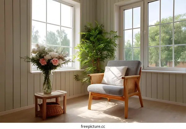 Cozy corner with sunlight and flowers