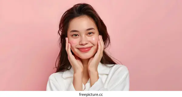 Smiling Asian Woman Applying Face Cream
