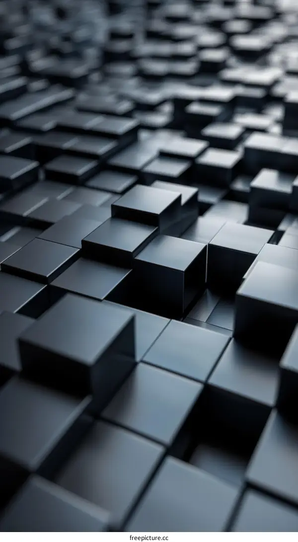 Abstract 3D Geometric Surface Made of Black Cubes