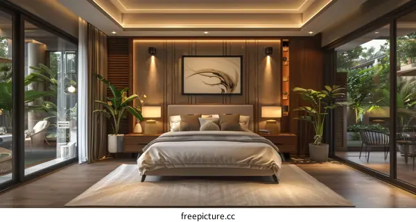 Modern Luxurious Bedroom with Garden View