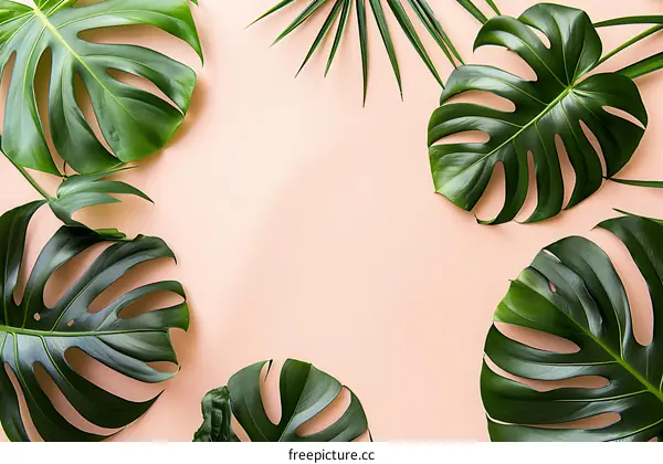 Tropical Leaves Flat Lay Background