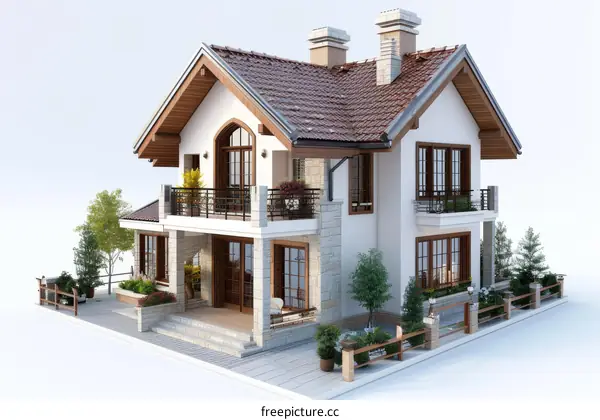 Elegant Modern European Style House Exterior Illustration