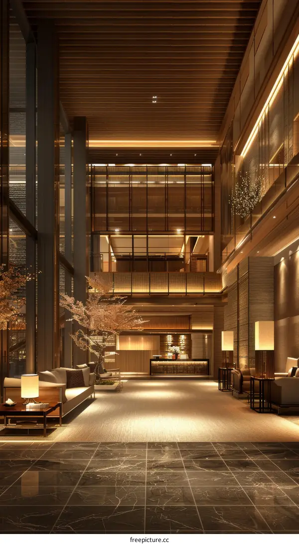 Luxury Hotel Lobby Interior Design Illustration