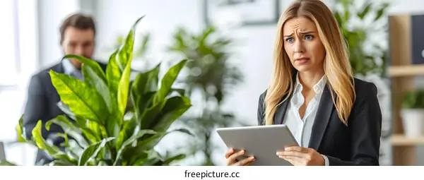 Businesswoman Worried While Holding a Tablet in Office