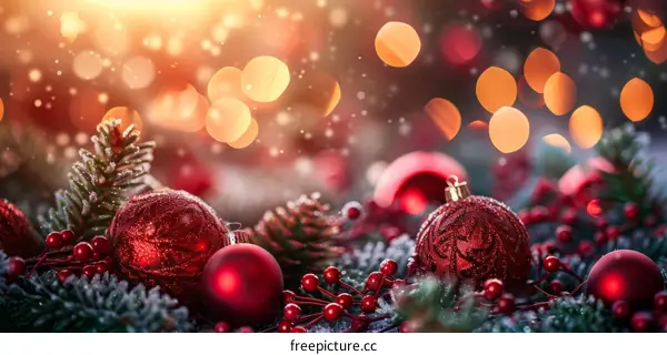 Christmas Still Life with Red Ornaments and Berries