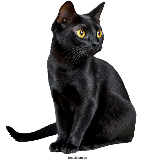 [Transparent Background PNG]Black Cat Sitting on a White Background