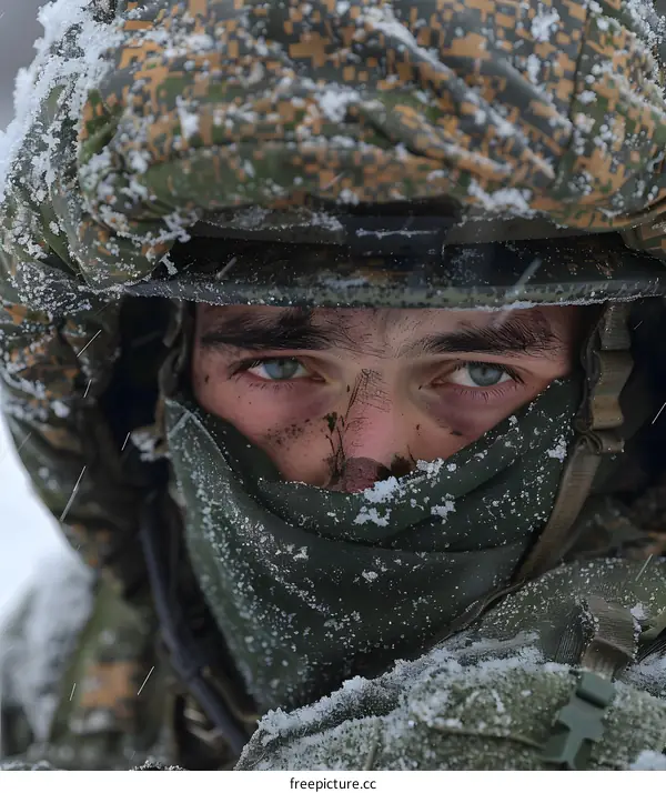 Portrait of a soldier in winter camouflage