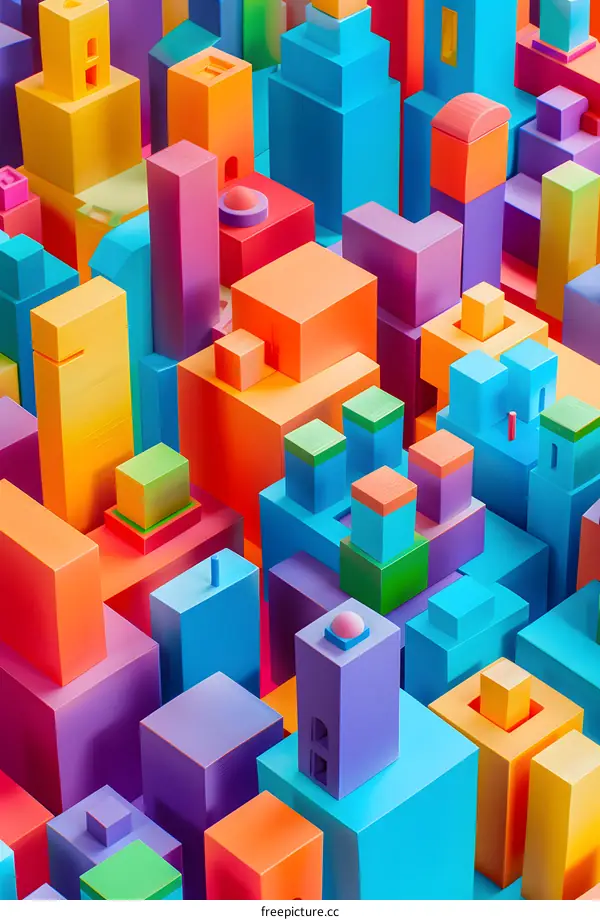 Colorful Abstract Cityscape Illustration with Geometric Shapes
