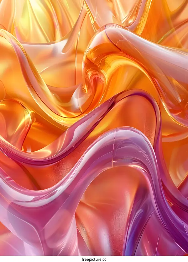 Abstract Shiny Waves Of Pink And Orange
