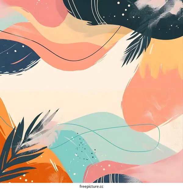 Abstract Art Background with Palm Leaves and Pastel Colors