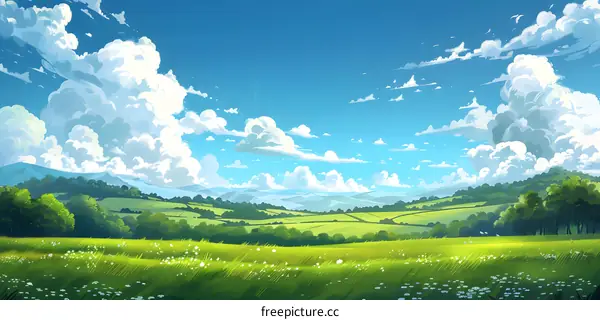 Hand-painted Countryside Landscape Illustration