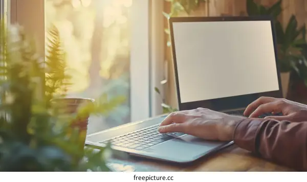 Man working on laptop in home office