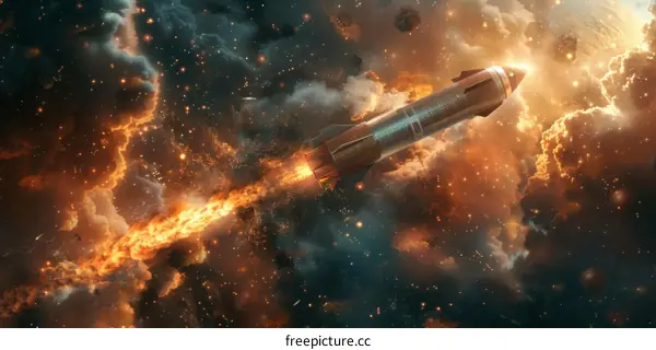 spaceship flies through a colorful nebula