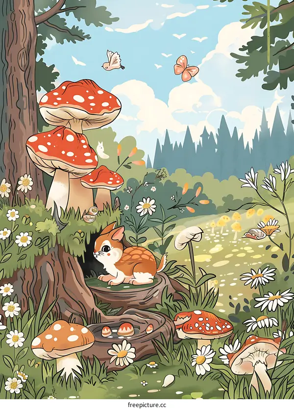 Cute Animal in a Fantasy Forest Illustration