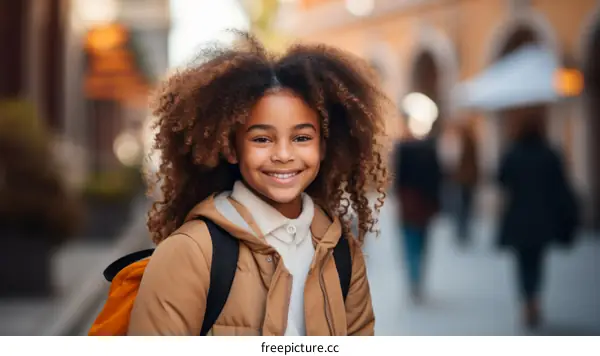 Portrait of a smiling young girl with curly hair