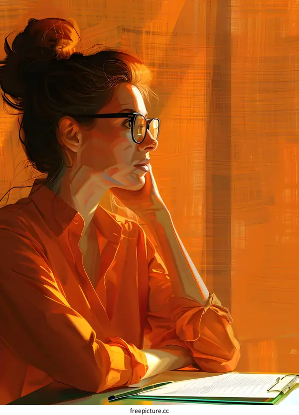 girl in orange shirt looking out the window