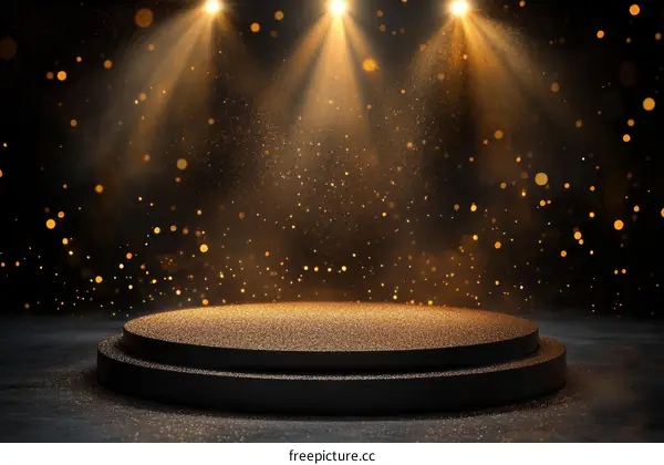 Golden Stage Podium with Sparkling Lights