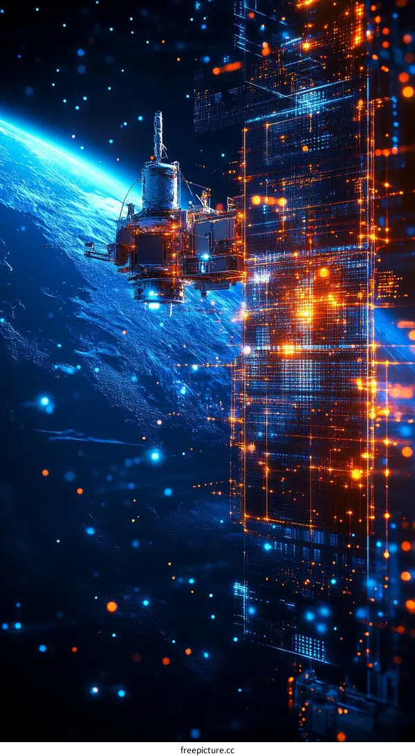 Futuristic Space Satellite and Digital Network