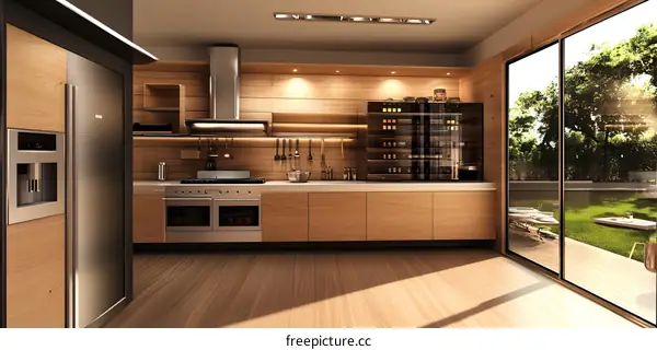 Modern Kitchen Design with Wood Accents and a View