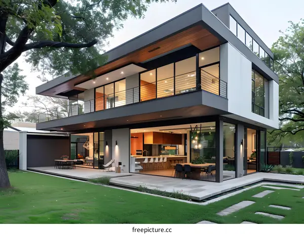 Modern House with Large Windows and Patio