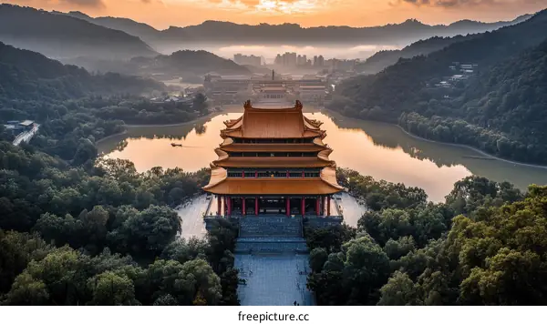 Sunrise over Ancient Chinese Architecture