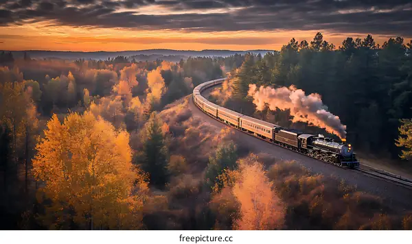 Autumnal Landscape with a Vintage Train