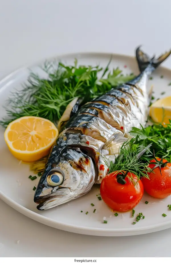 Grilled Mackerel Fish with Herbs and Lemon