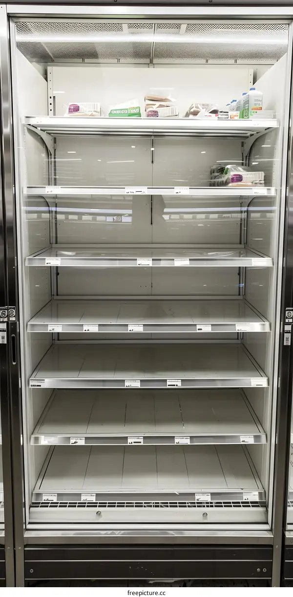 Empty Supermarket Refrigerator Shelves
