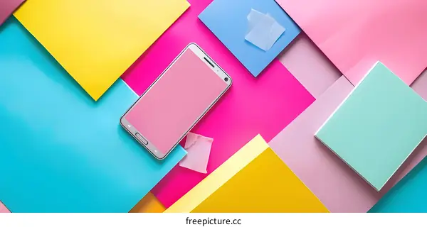 Flat Lay Colorful Background with Smartphone