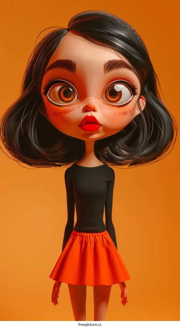 Big-eyed Cartoon Character with Red Skirt