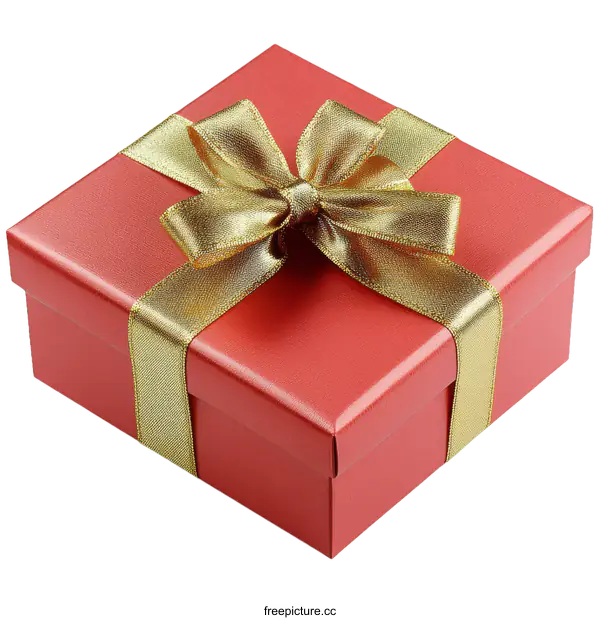 [Transparent Background PNG]Red Gift Box with Gold Ribbon and Bow