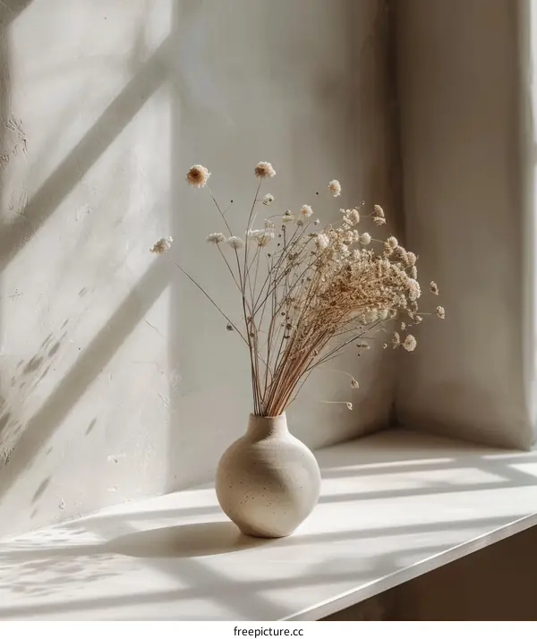 Dried Flowers in a Vase by a Window: Minimalist Still Life Photography
