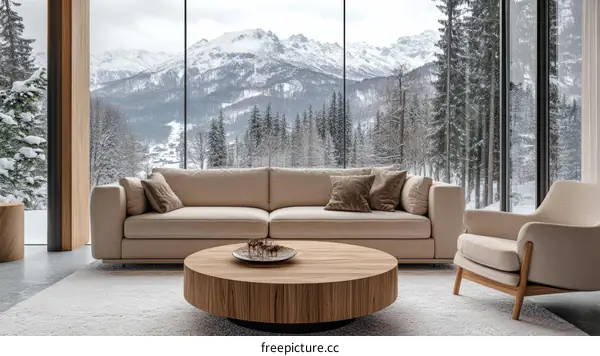 Cozy Mountain View Living Room Interior Design