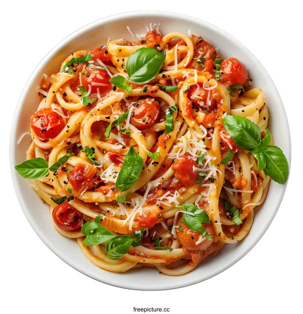 [Transparent Background PNG]pasta with tomatoes and basil