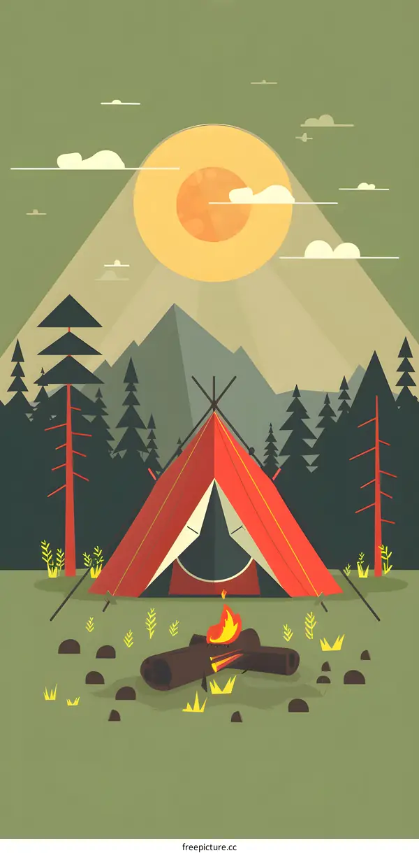 Camping Tent Under the Sun With Mountains in the Background