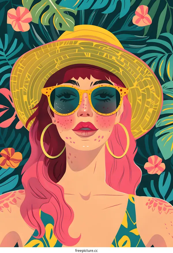 Summer Girl in Tropical Plants