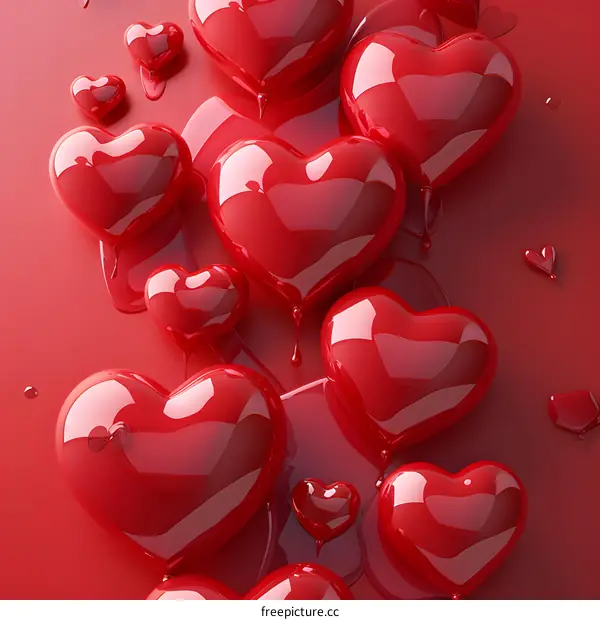 Red heart-shaped balloons on a red background