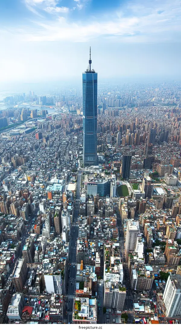 Aerial View of New York City Skyline with One World Trade Center
